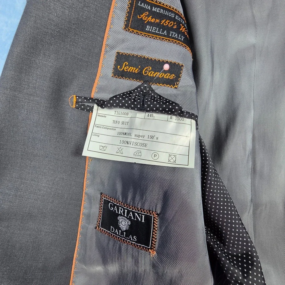 Gariani Dallas Tufo Suit Sport Coat Mens 44L Gray Super 150s Wool Made in Italy